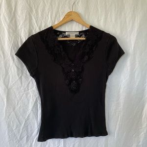 Black lace short sleeve shirt